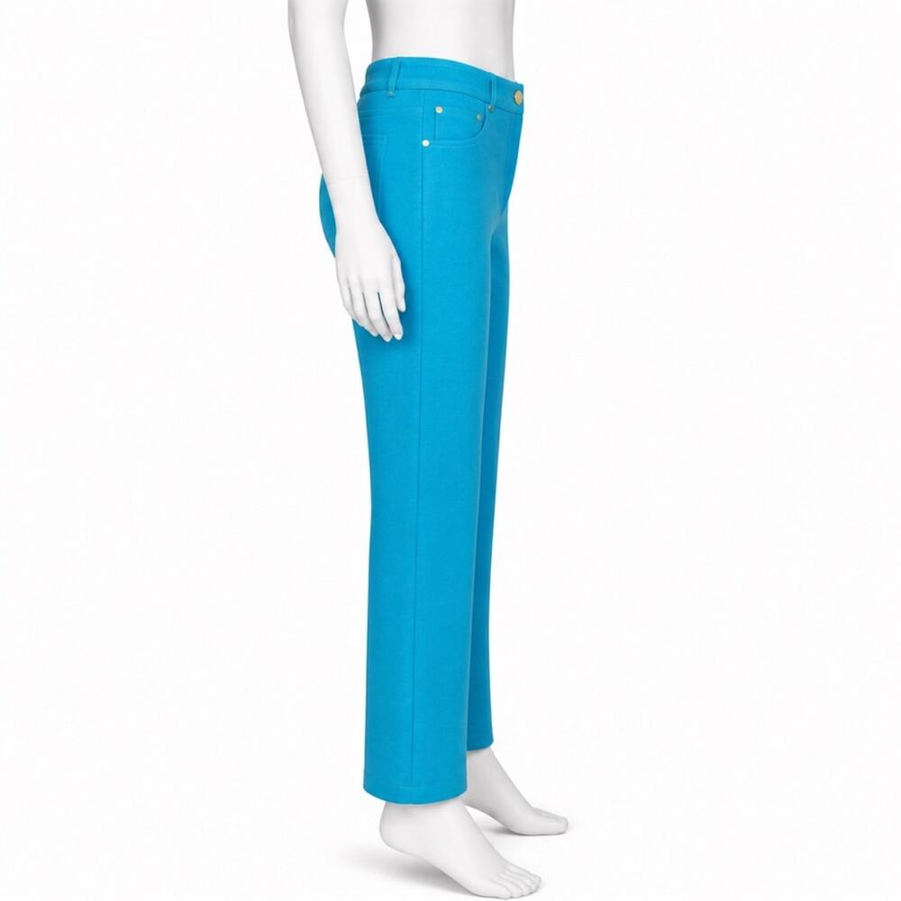 ST. JOHN SPORT By Marie Gray Turquoise Santana Knit Pants Size 10 Gold Button - Picture 4 of 10
